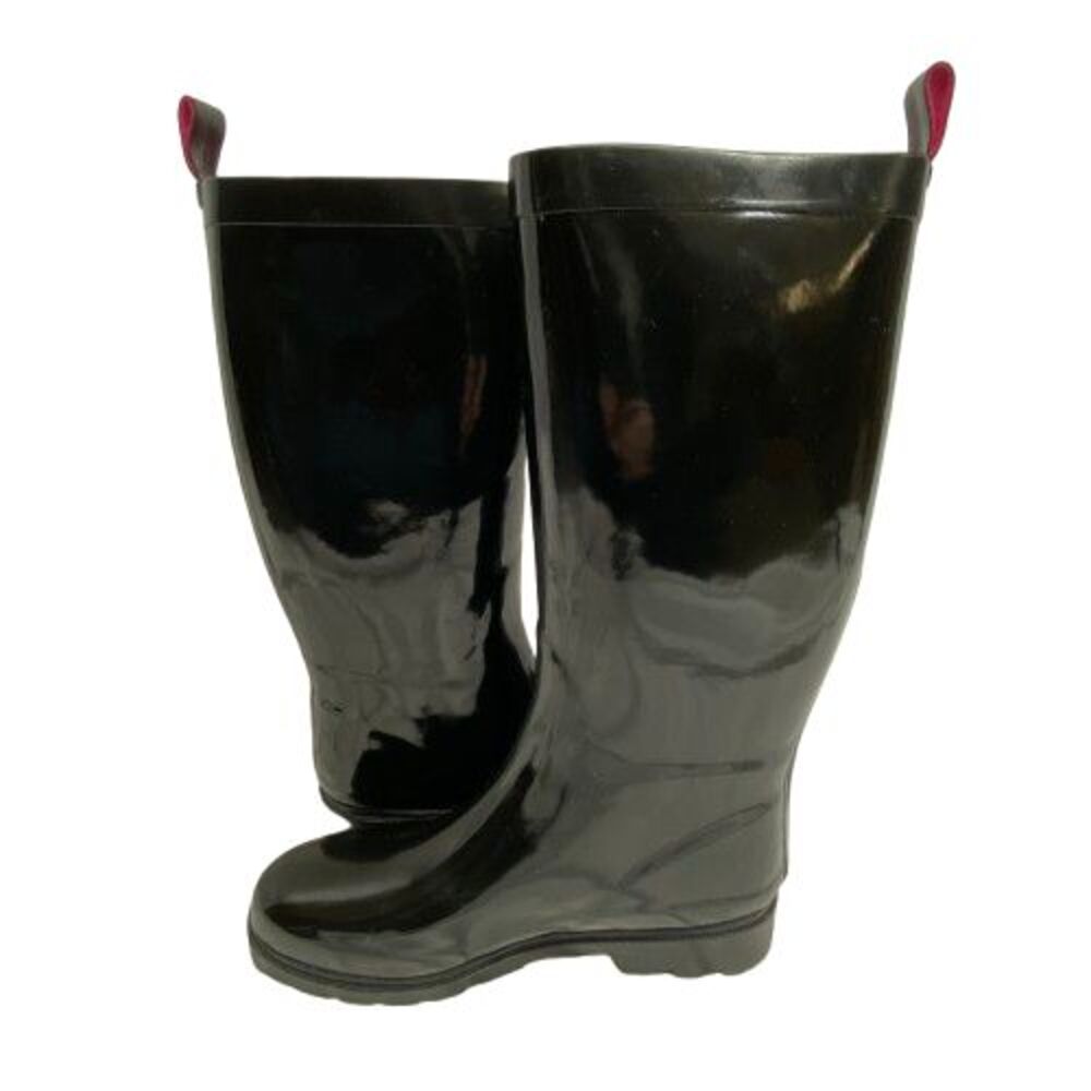 Capelli‎ NY Womens Tall Rain Boots 7 Black Rubber Shiny Outdoor Fisherman Preppy - Picture 10 of 12